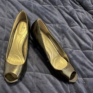 Joan & David Black Patent Peep-Toe Heels